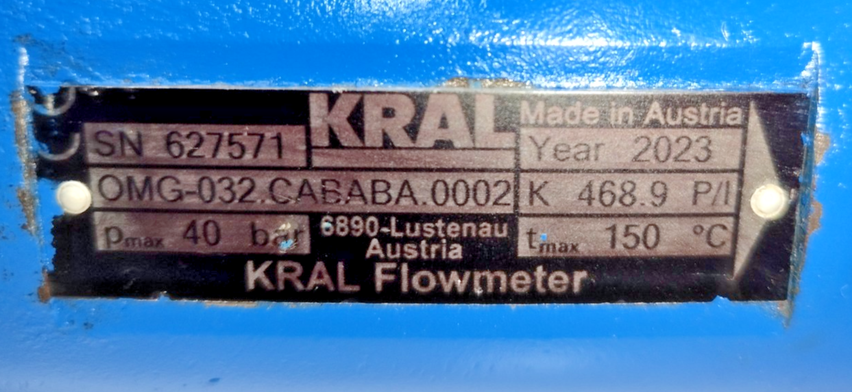 KRAL OMG-032.CABABA.0002 Flowmeter 40bar port size: 32mm Mfg. 2023 - Refurbished