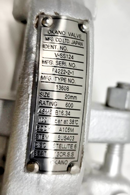 OKANO VALVE V-SS124 Type: 13608 Size: 20mm - NEW