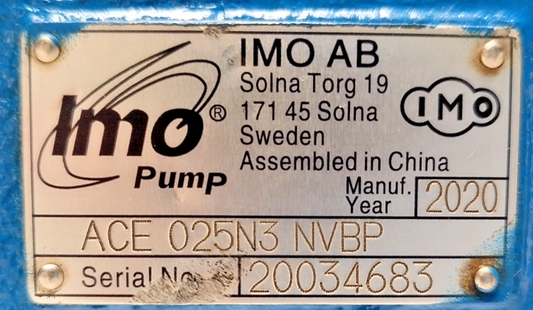 IMO Pump ACE 025N3 NVBP Triple screw pump - Refurbished & Tested MFG.2020