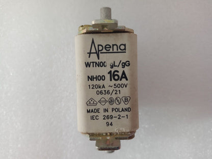 Apena WTN00 gL/gG NH00 16A fuse 120kA 500V - NEW (Lot of 6pcs)