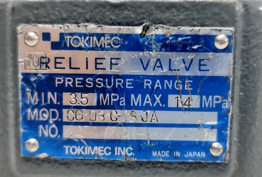 Tokimec CG-03-C-15-JA Pressure Relief Valve 14mpa max. - NEW