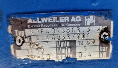 Allweiler SPF40R38G8.3-W8 Triple Screw Pump - Pressure Tested