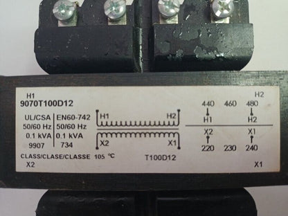SquareD 9070T100D12 transformer 50/60Hz, 440V, 220, 0.1KVA - NEW