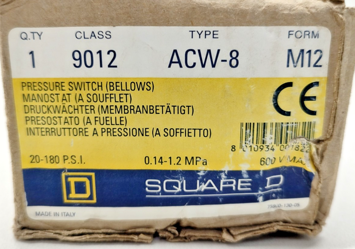 SQUARE D Class: 9012 ACW-8 Form: M12 Ser.: C Pressure Switch - NEW
