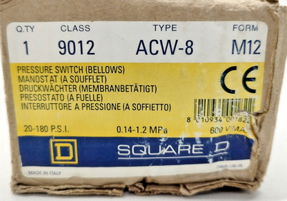 SQUARE D Class: 9012 ACW-8 Form: M12 Ser.: C Pressure Switch - NEW