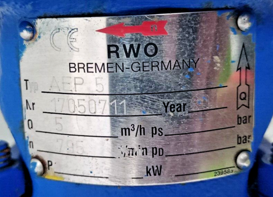 RWO Bremen AEP-5 Progressive cavity single screw pump 5m3/h - Refurbished & Test
