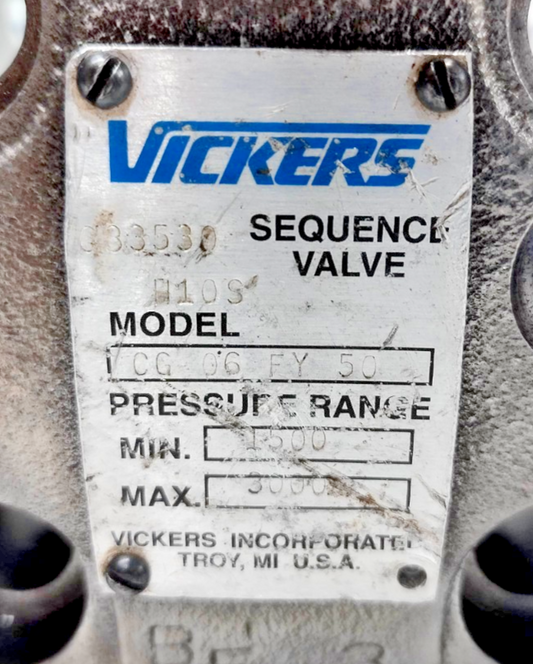 Vickers CG-06-FY-50 Sequence Valve CG06FY50 Pressure Range: 1500-3000psi