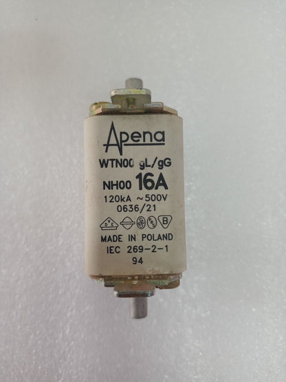 Apena WTN00 gL/gG NH00 16A fuse 120kA 500V - NEW (Lot of 6pcs)