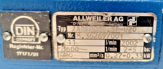 Allweiler ZAS 550G8.3F-W20 Triple screw pump - Pressure Tested