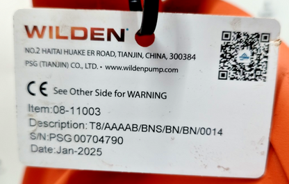 Wilden T8/AAAAB/BNS/BN/BN/0014 Aluminium Double Diaphragm Pump mfg. 2025 - NEW