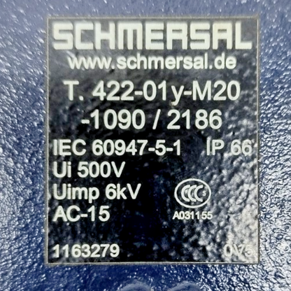 Schmersal T.422-01y-M20-1090/2186 Limit Switch AC-15, Ui500V, Uimp 6kV - NEW