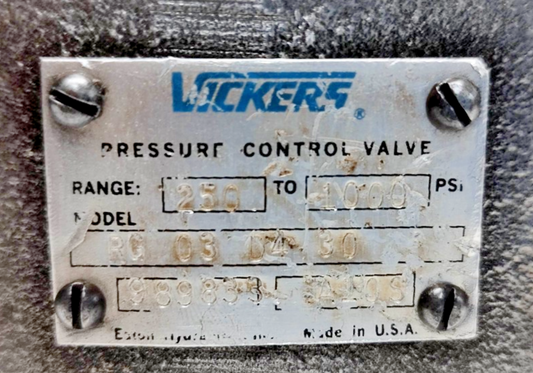 Vickers RG-03-D4-30 Pressure Control Valve Pressure Range: 250-1000PSI - NEW