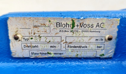 Blohm+voss BV-2.5 Progressive cavity single screw pump 2.5m3/h - Pressure Tested