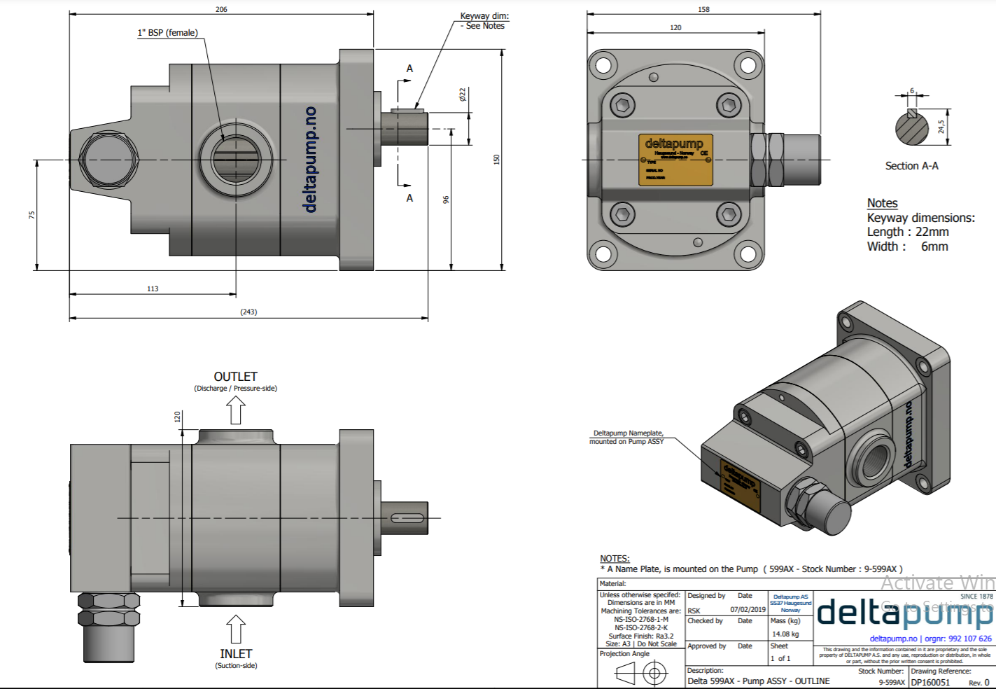 Delta pump 599 AX Hydraulic Gear pump