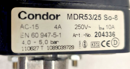 Condor MDR53/25 So-8 Pressure Switch AC-15, 4A, 250V, 4-5bar - NEW