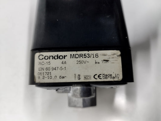 Condor MDR53/16 Pressure Switch AC-15, 4A, 250V, 9.2-10bar