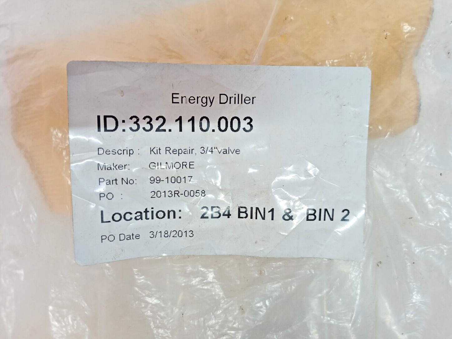 Gilmore Repair kit for 3/4'' valve Part No.: 99-10017 - NEW