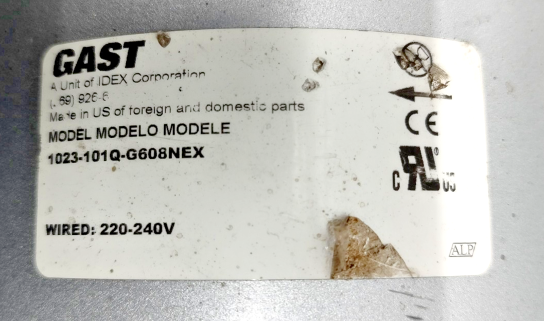 Gast 1023-101Q-G608NEX Rotary Vane Vacuum Pump & Compressor - Refurbished