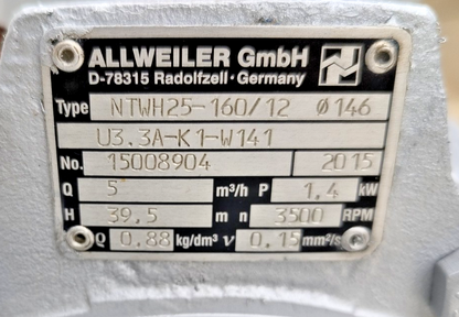 Allweiler NTWH 25-160/12 ⌀146 U3.3A-K1-W141 Centrifugal Pump
