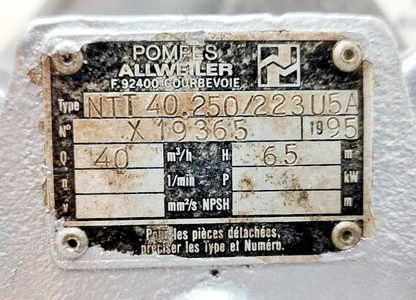 Allweiler NTT 40.250/223 U5A Centrifugal pump for Thermal oil & Fluid - Tested