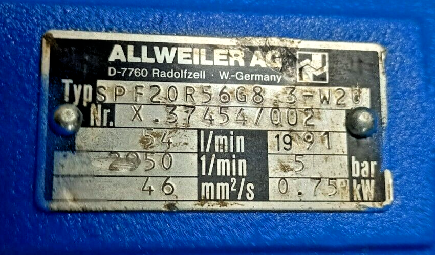 Allweiler SPF20 R56 G8.3-W20 Triple screw pump SPF20R56G8.3-W20 - Refurbished