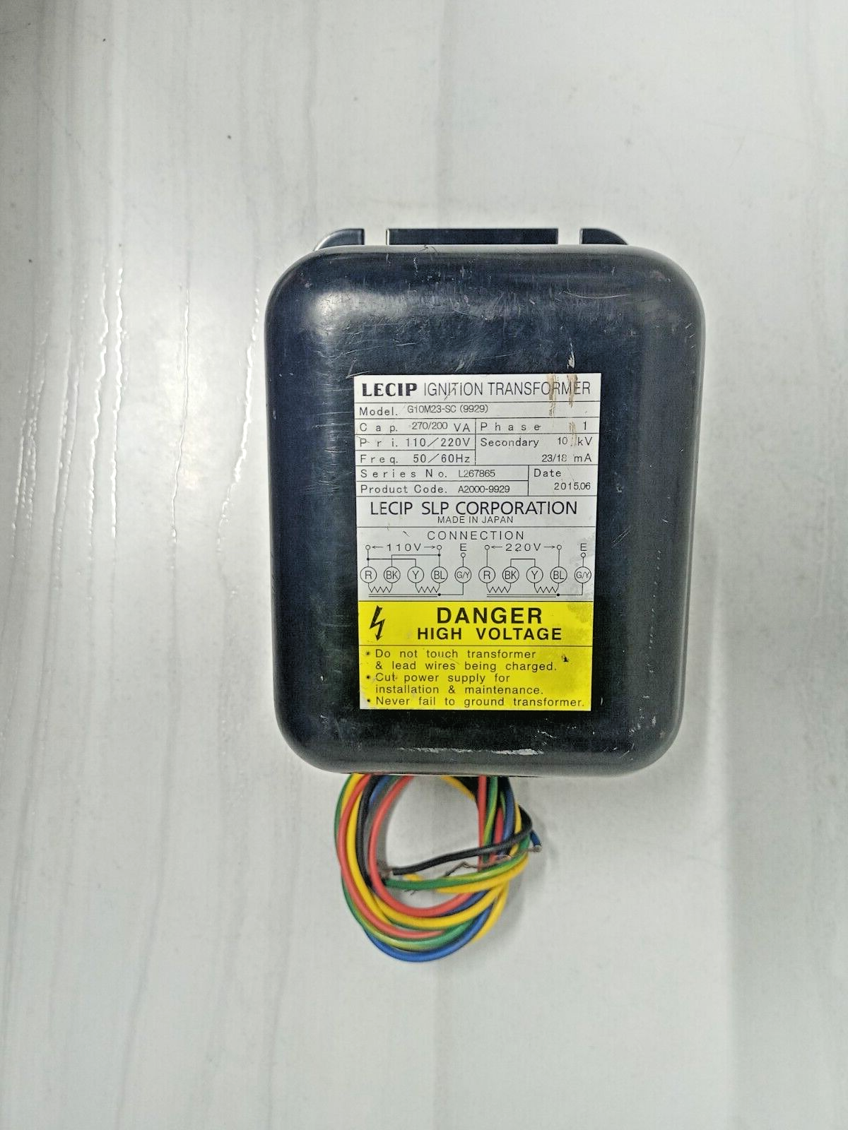 LECIP G10M23-SC Ignition Transformer Cap.270/200VA, 110/220V, 50/60Hz, 10kv NEW