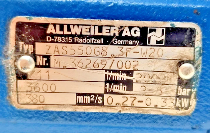 Allweiler ZAS 550G8.3F-W20 Triple screw pump - Pressure Tested