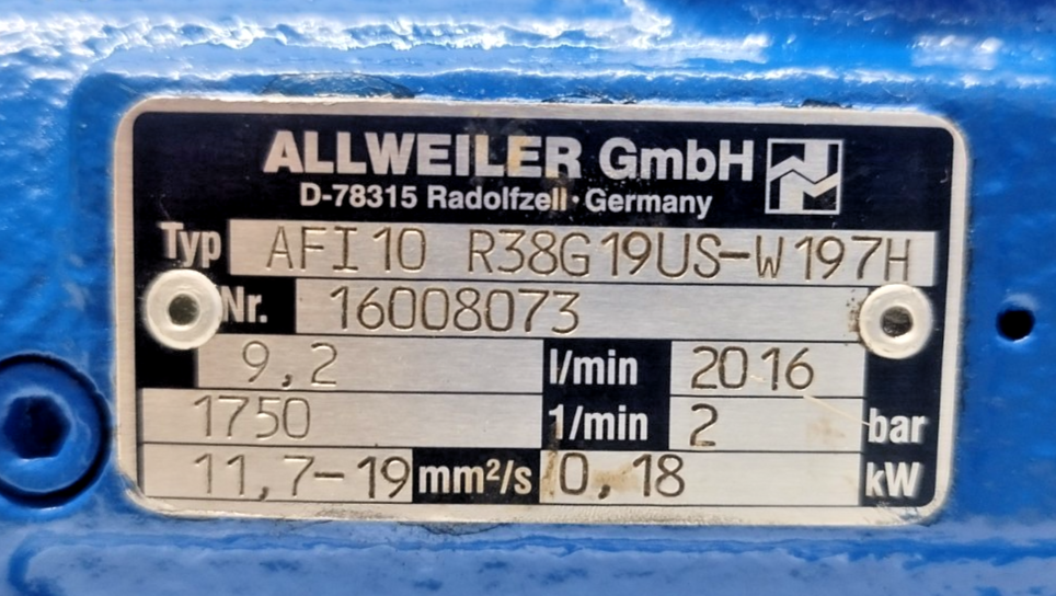 Allweiler AFI10 R38G19US-W197H Triple screw pump - Mfg. 2016 New