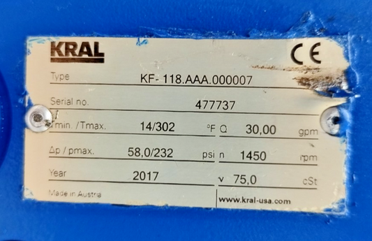 Kral KF-118.AAA.000007 Triple screw pump - Pressure tested