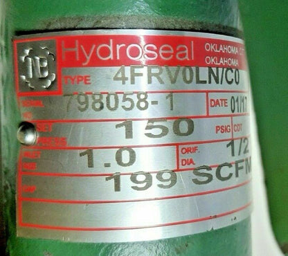 Hydroseal 4FRV0LN/C0 Pressure relief valve Set. press: 150 Psig Cap.: 199 SCFM