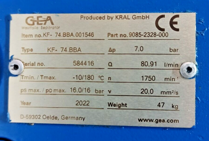 Kral KF-74.BBA Triple Screw Pump Mfg. 2022 - Refurbished and Tested