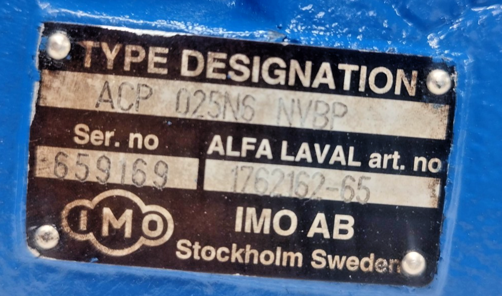 IMO ACP 025N6 NVBP Triple Screw Pump Alfa-laval 1762162-65- Refurbished & Tested