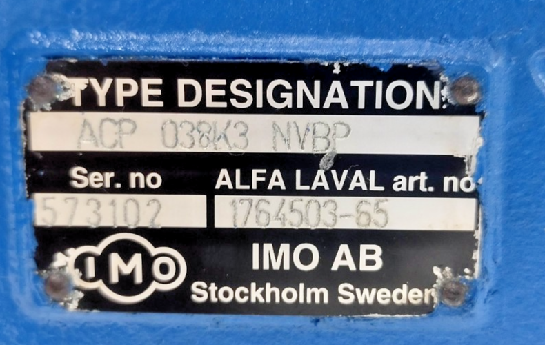 IMO ACP 038K3 NVBP Triple Screw Pump Alfa-Laval P/N: 1764503-65 - Refurbished