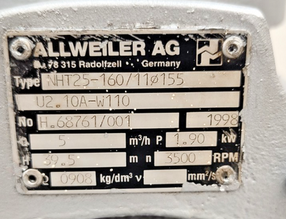 Allweiler NHT 25-160/11 ⌀155 U2.10A-W110 Centrifugal pump for Hot Water