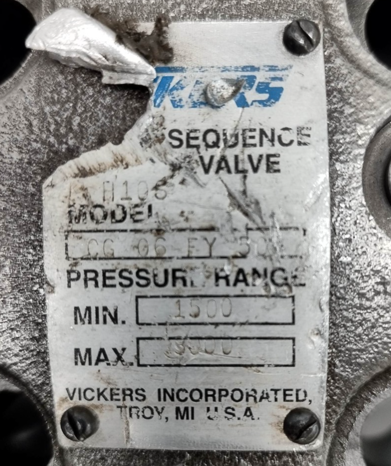 Vickers CG-06-FY-50 Sequence Valve CG06FY50 Pressure Range: 1500-3000psi #2