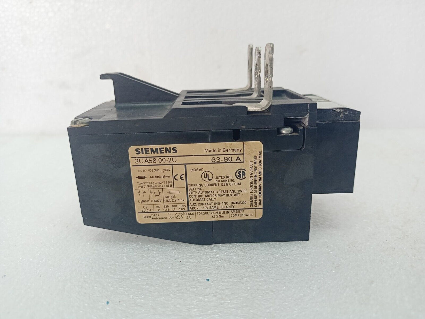 Siemens 3UA5800-2U THERMAL DELAYED OVERLOAD RELAY 63-80A 600VAC