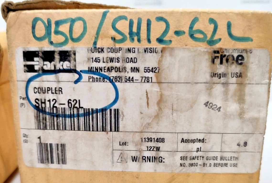 Parker SH12-62L Series 60 Stainless Steel Coupler 1-1/4 -11 1/2 NPTF NEW