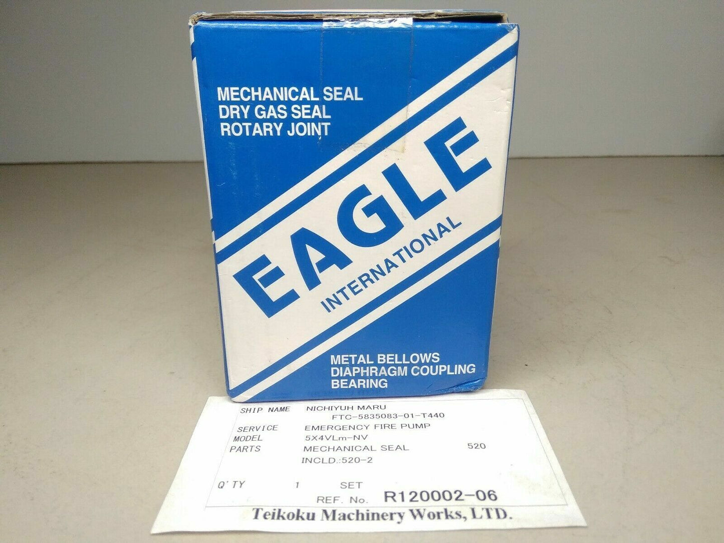 Eagle International 5X4VLm-NV Mechanical Seal For Emergency Fire Pump NEW