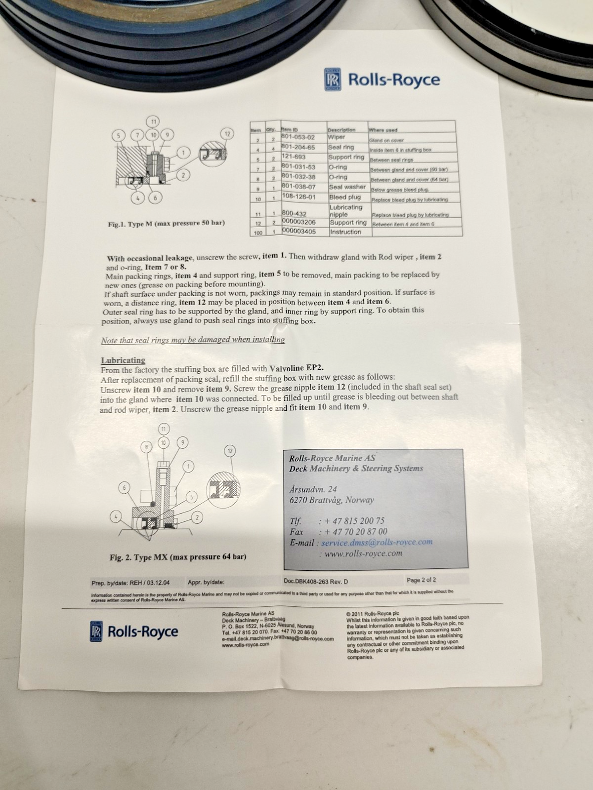 Rolls-Royce Shaft seal set for M6300 Motor - NEW