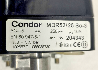 Condor MDR53/25 So-3 Pressure Switch AC-15, 4A, 250V, 1-1.5bar - NEW