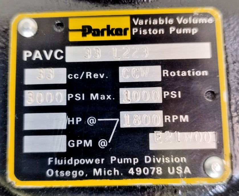 Parker PAVC 33 L223 Variable volume Piston pump PAVC33L223, 3000PSI Max. - NEW