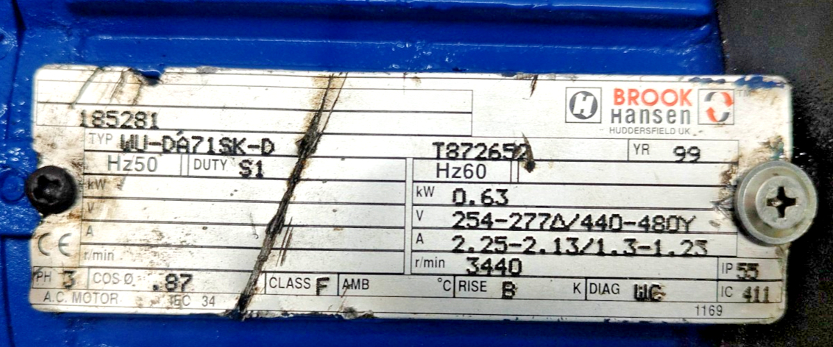 IMO ACP 025N6 NVBP Triple Screw Pump with 0.63kw, 60hz, 3440rpm - Refurbished