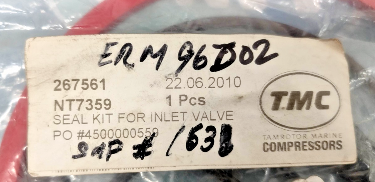 Tamrotor Marine Compressor TMC NT7359 Seal Kit For Inlet Valve - NEW