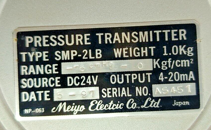 Meiyo Electric SMP-2LB Pressure Transmitter -76 cmHg ~0 kgf/cm² DC24V, 4-20mA
