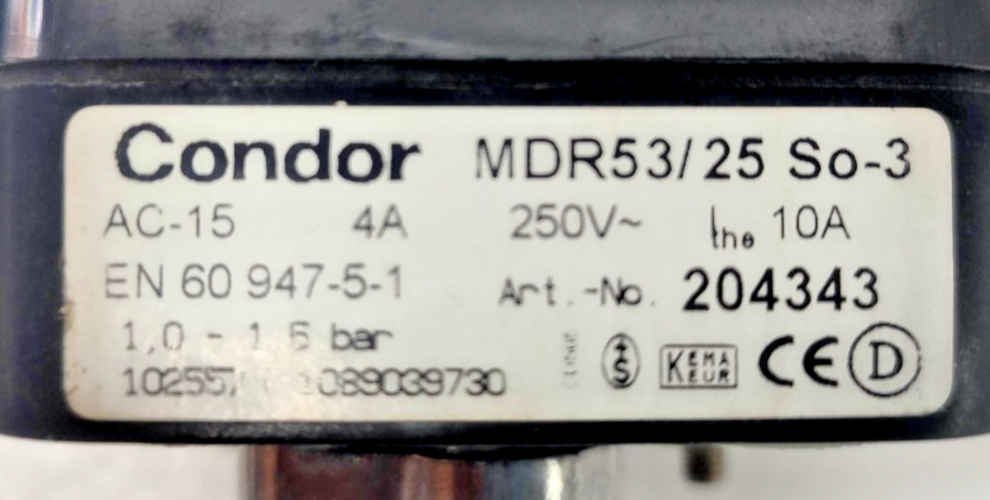 Condor MDR53/25 So-3 Pressure Switch AC-15, 4A, 250V, 1-1.5bar - NEW #2