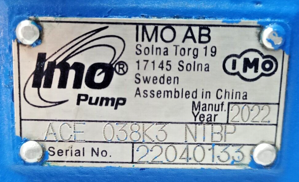 IMO ACE 038K3 NTBP Triple Screw Pump Mfg. 2022 - Refurbished and Tested