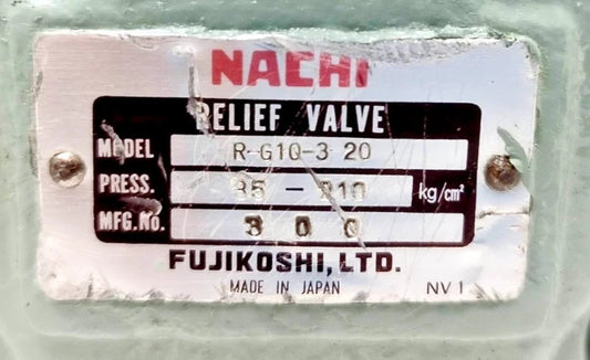 Nachi Fujikoshi R-G10-3-20 Pressure Relief Valve, Range: 35-210 Bar - NEW