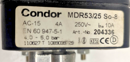 Condor MDR53/25 So-8 Pressure Switch AC-15, 4A, 250V, 4-5bar - NEW #2
