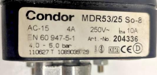 Condor MDR53/25 So-8 Pressure Switch AC-15, 4A, 250V, 4-5bar - NEW #2