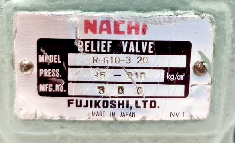 Nachi Fujikoshi R-G10-3-20 Pressure Relief Valve, Range: 35-210 Bar - NEW